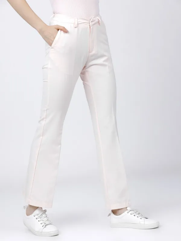  Tokyo Talkies Women Pink Solid Straight Fit Casual Trousers