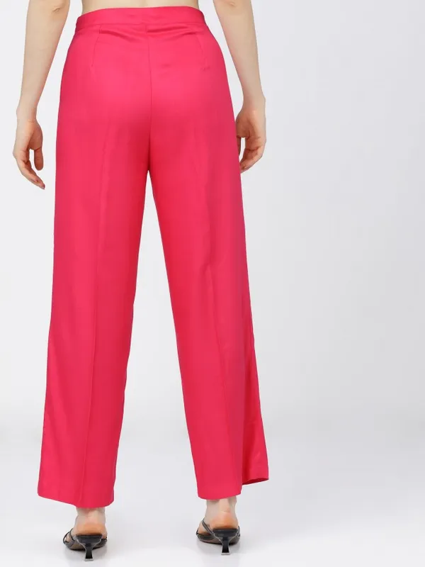  Tokyo Talkies Women Pink Solid Regular Fit Casual Trousers