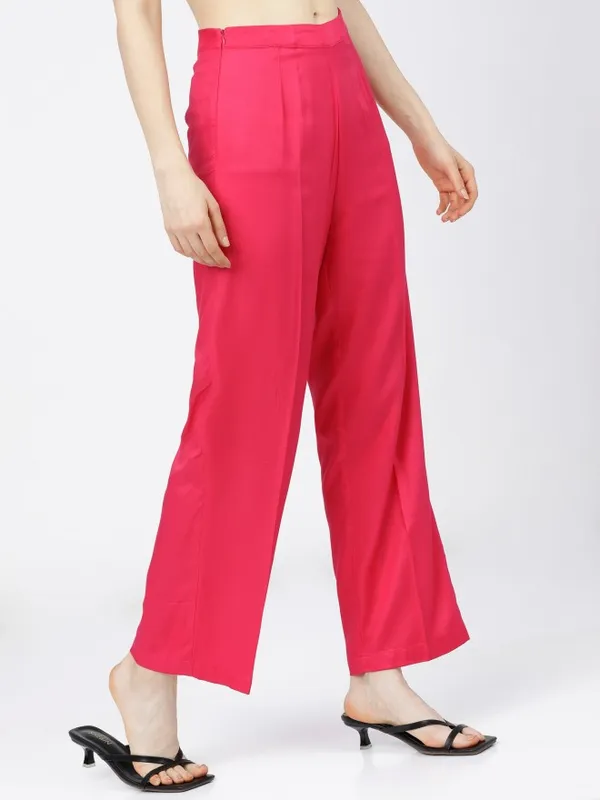  Tokyo Talkies Women Pink Solid Regular Fit Casual Trousers