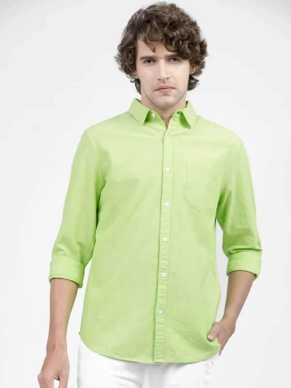  Ketch Men Green Solid Slim Fit Casual Shirts