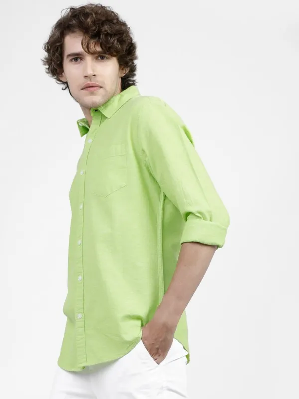  Ketch Men Green Solid Slim Fit Casual Shirts