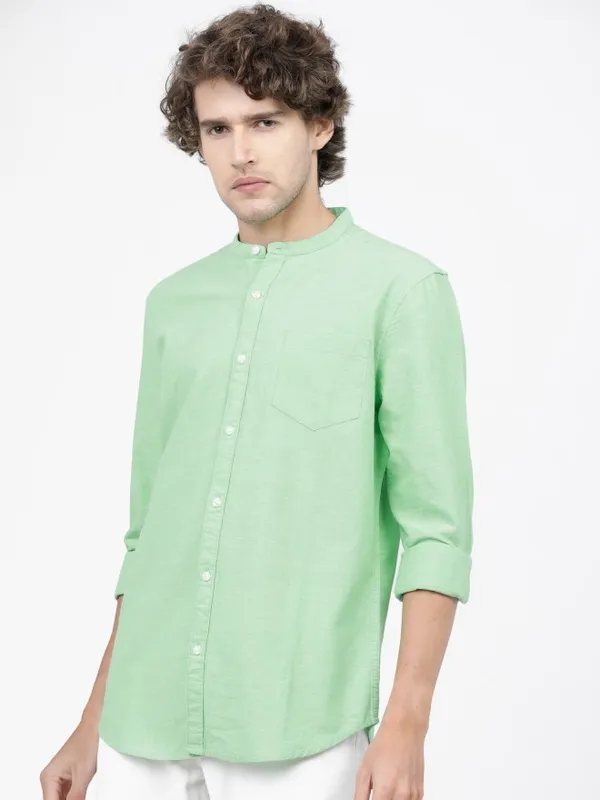  Ketch Men Green Solid Slim Fit Casual Shirts