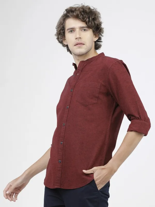  Ketch Men Maroon Solid Slim Fit Casual Shirts