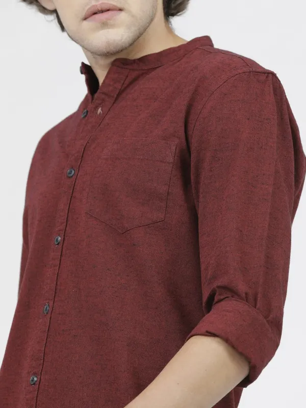  Ketch Men Maroon Solid Slim Fit Casual Shirts