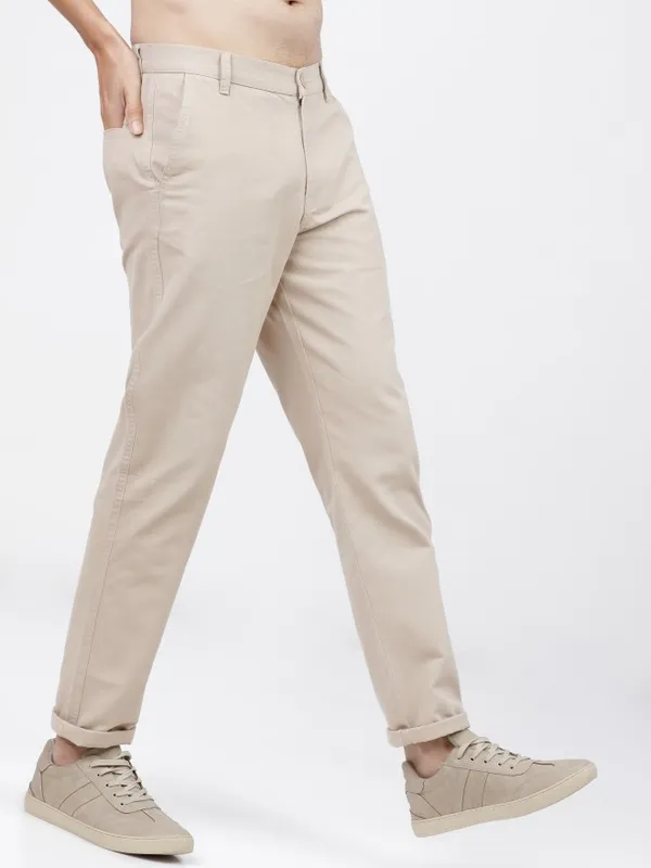  Ketch Men Beige Slim Fit Solid Casual Trousers