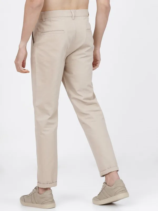  Ketch Men Beige Slim Fit Solid Casual Trousers