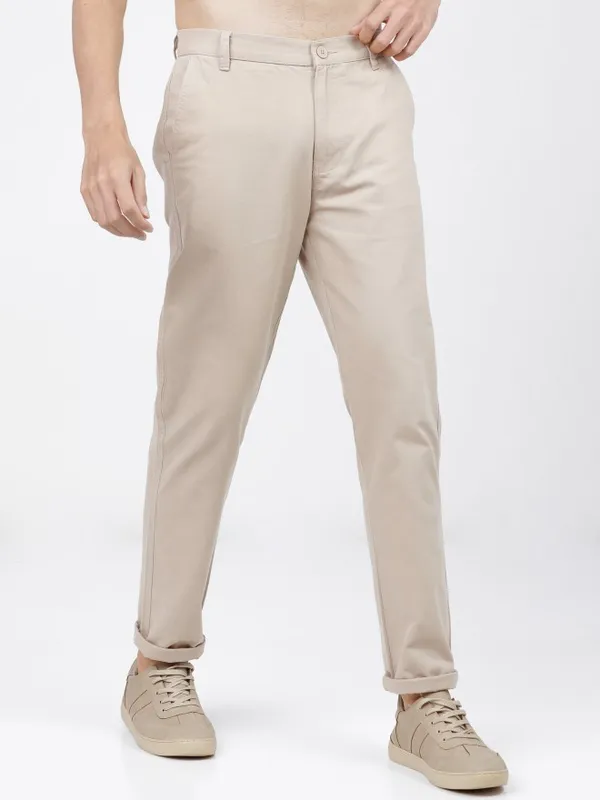  Ketch Men Beige Slim Fit Solid Casual Trousers