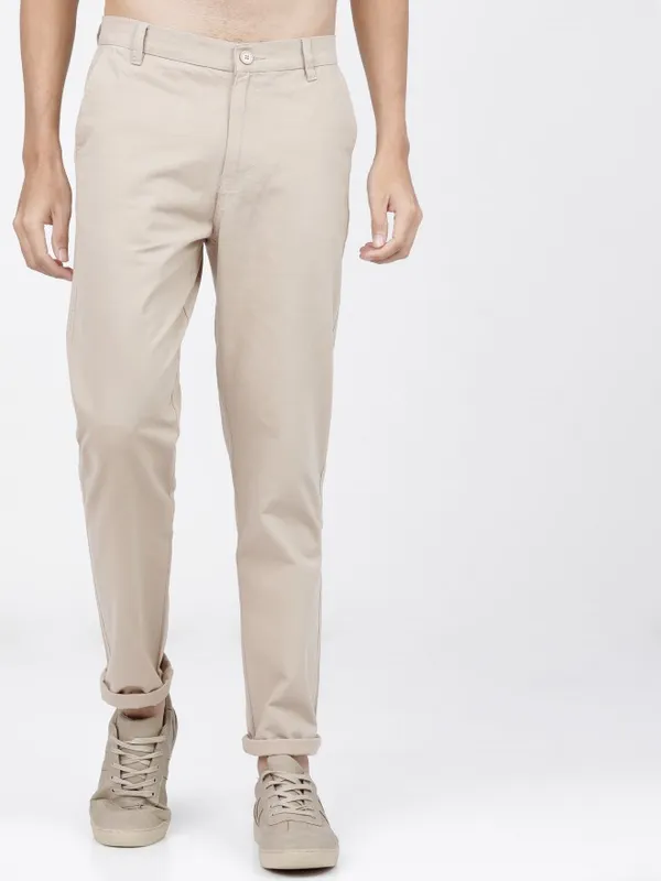  Ketch Men Beige Slim Fit Solid Casual Trousers