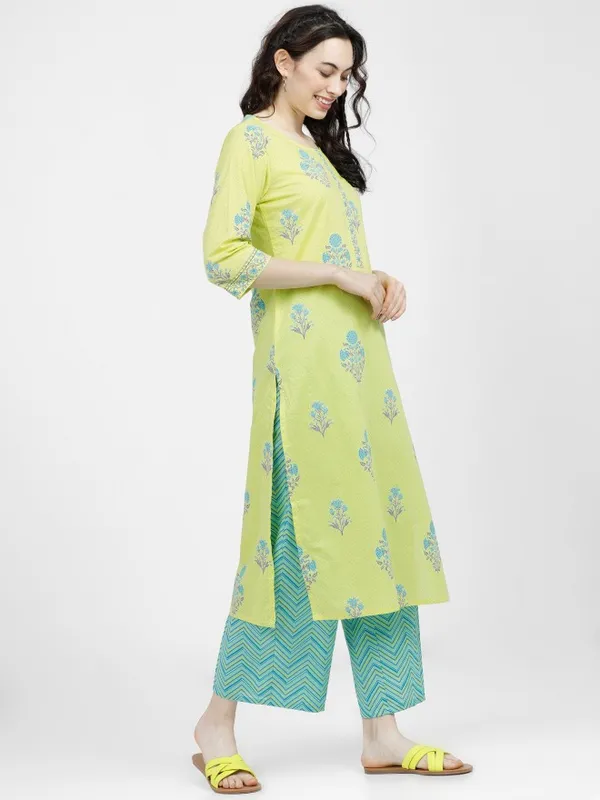  Vishudh Women Green Printed Kurta Sets