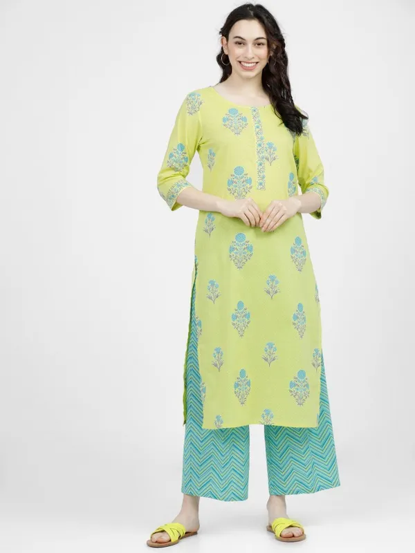  Vishudh Women Green Printed Kurta Sets