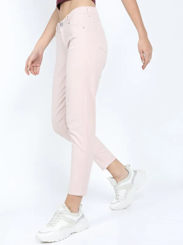  Tokyo Talkies Women Pink Solid Tapered Fit Casual Trousers