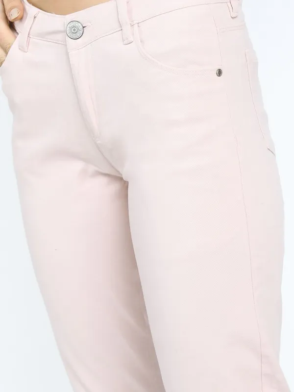  Tokyo Talkies Women Pink Solid Tapered Fit Casual Trousers