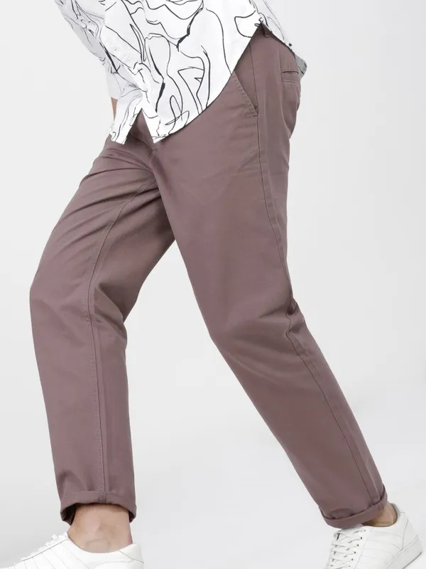  Ketch Men Pink Slim Fit Solid Casual Trousers