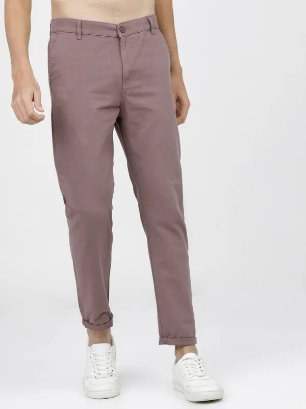  Ketch Men Pink Slim Fit Solid Casual Trousers