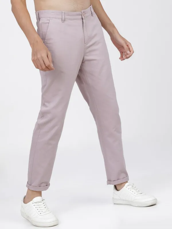  Ketch Men Grey Slim Fit Solid Casual Trousers