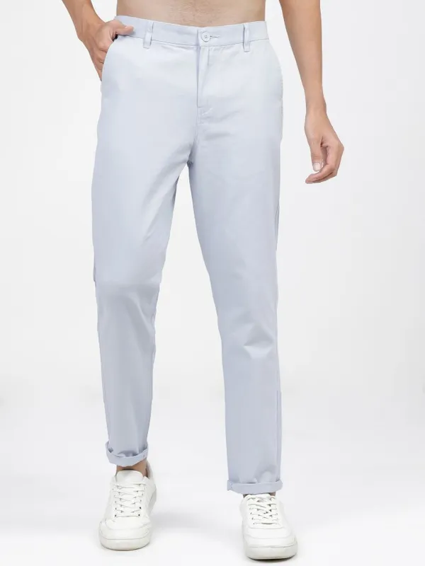  Ketch Men Blue Slim Fit Solid Casual Trousers
