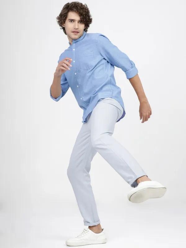  Ketch Men Blue Slim Fit Solid Casual Trousers