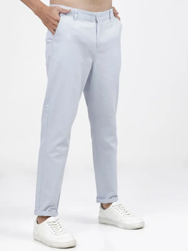  Ketch Men Blue Slim Fit Solid Casual Trousers
