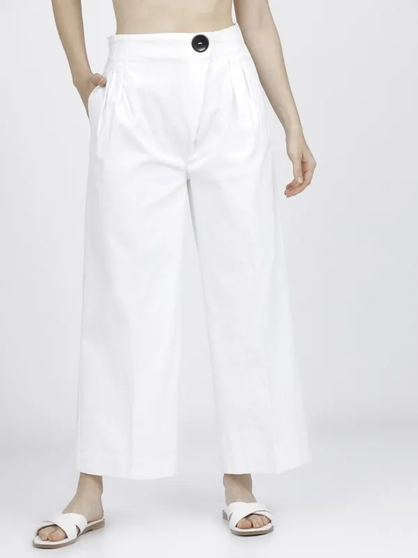  Tokyo Talkies Women White Solid Regular Fit Casual Trousers