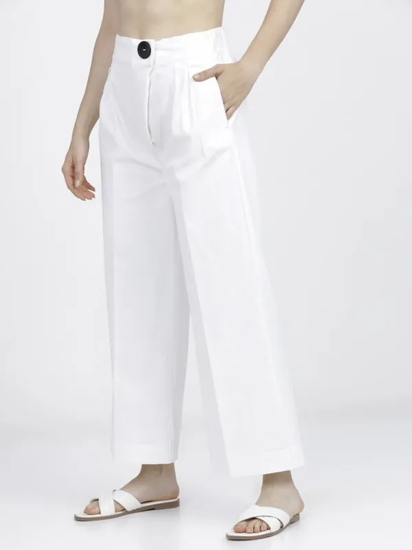  Tokyo Talkies Women White Solid Regular Fit Casual Trousers