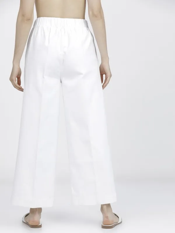  Tokyo Talkies Women White Solid Regular Fit Casual Trousers