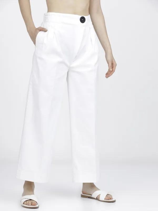  Tokyo Talkies Women White Solid Regular Fit Casual Trousers