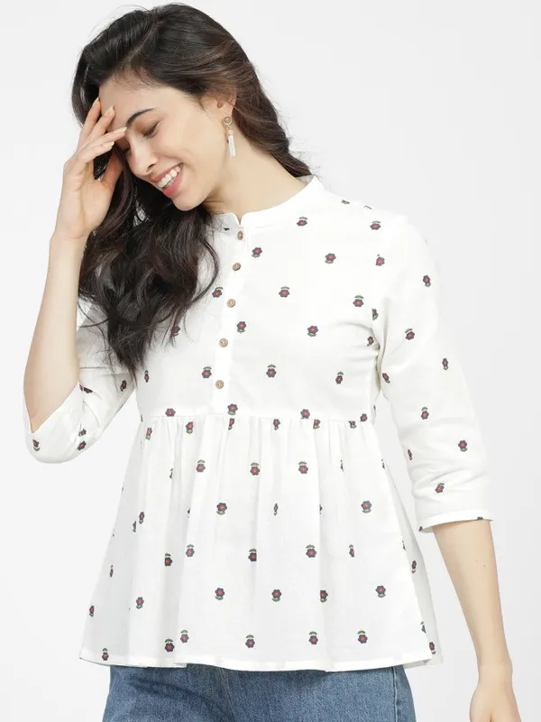  Vishudh Women Cream Printed Regular Tops