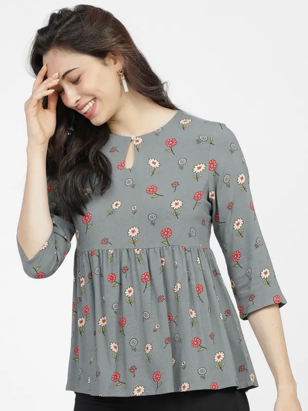  Vishudh Women Grey Printed A-Line Tops