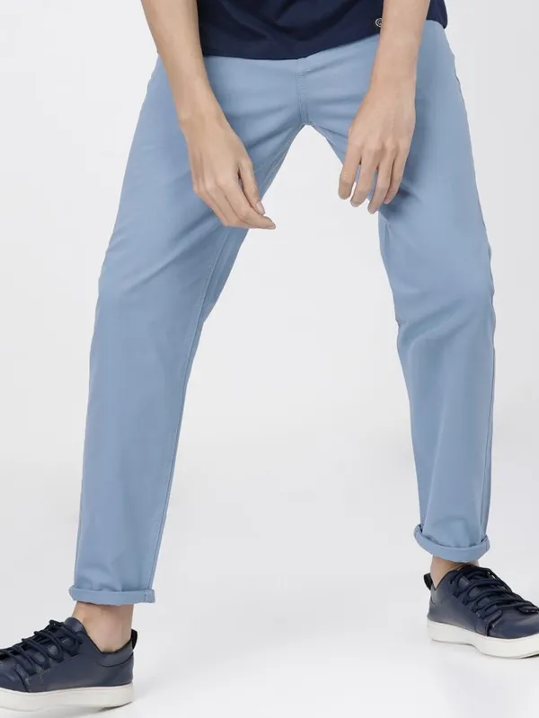  Ketch Men Blue Slim Fit Solid Casual Trousers