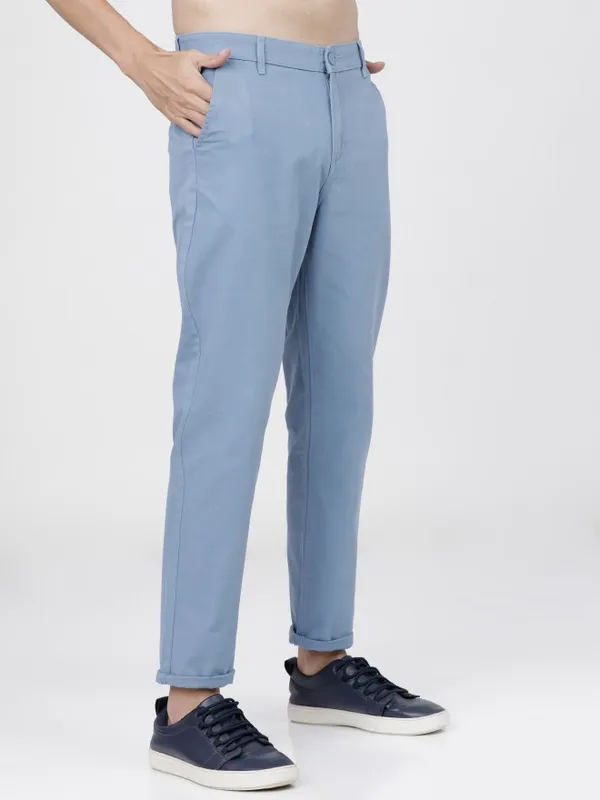  Ketch Men Blue Slim Fit Solid Casual Trousers