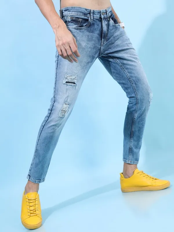  Ketch Men Blue Tapered Fit Highly Distressed Jeans