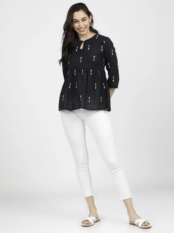  Vishudh Women Black Printed Regular Tops