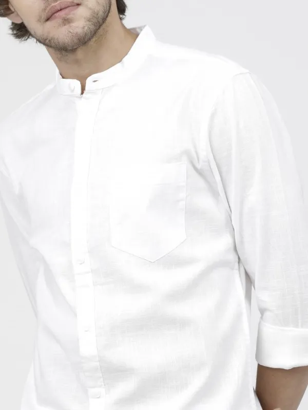  Ketch Men White Solid Slim Fit Casual Shirts