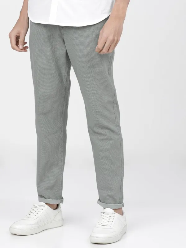  Ketch Men Grey Slim Fit Solid Casual Trousers
