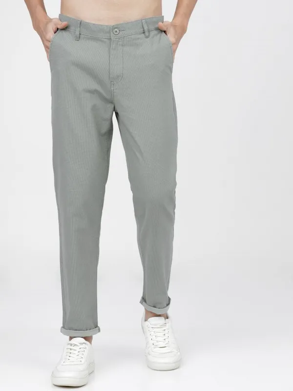  Ketch Men Grey Slim Fit Solid Casual Trousers
