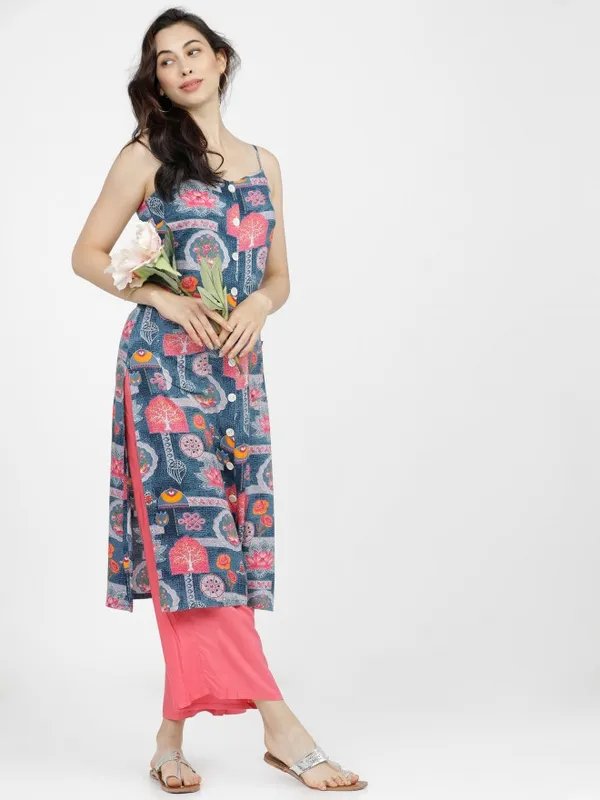  Vishudh Women Blue Printed Straight Kurtas