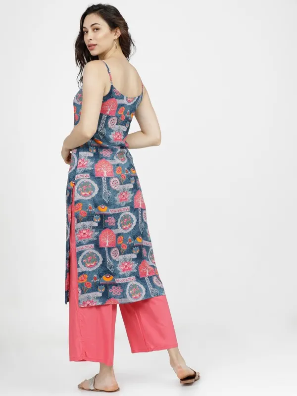  Vishudh Women Blue Printed Straight Kurtas