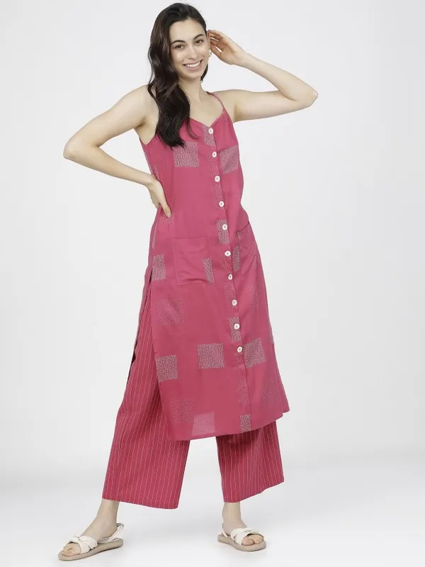  Vishudh Women Pink Printed Kurta Sets
