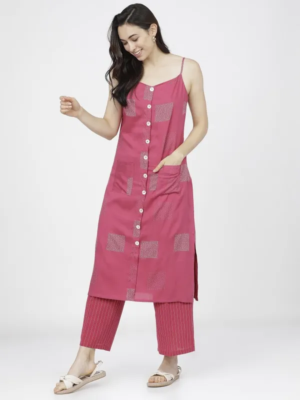  Vishudh Women Pink Printed Kurta Sets