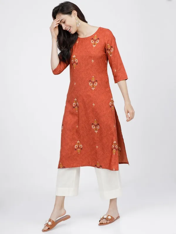  Ketch Women Maroon Printed Straight Kurtas