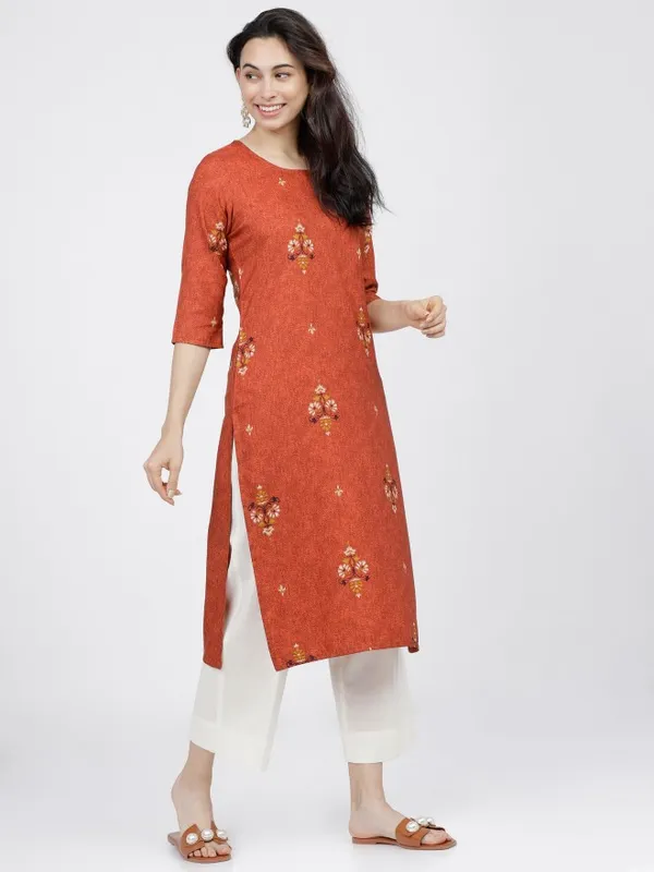  Ketch Women Maroon Printed Straight Kurtas