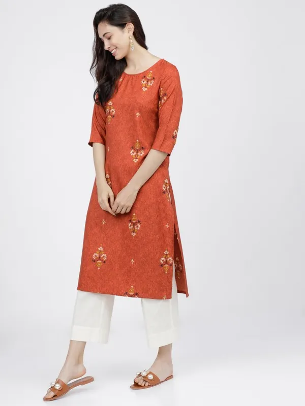  Ketch Women Maroon Printed Straight Kurtas