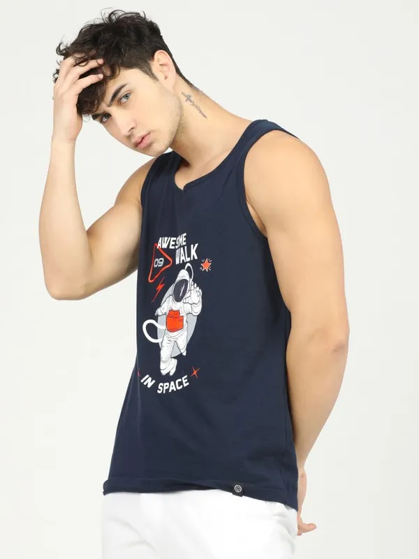  Locomotive Men Navy Blue Printed Round Neck T-Shirts