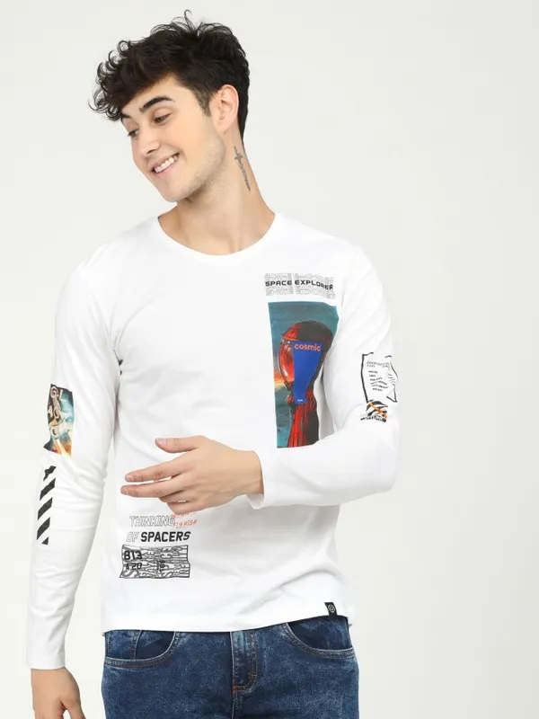  Locomotive Men White Printed Round Neck T-Shirts