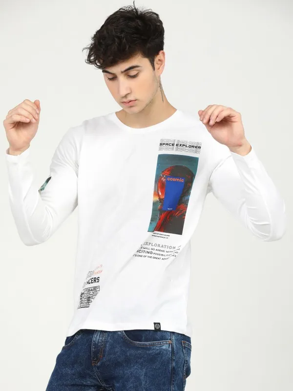  Locomotive Men White Printed Round Neck T-Shirts