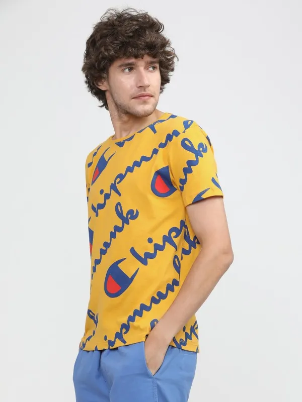  Locomotive Men Mustard Printed Round Neck T-Shirts