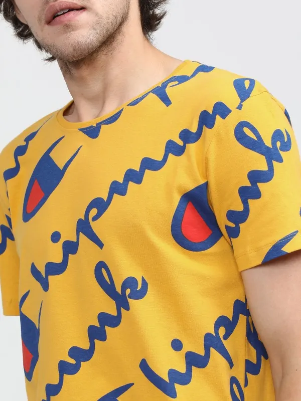  Locomotive Men Mustard Printed Round Neck T-Shirts