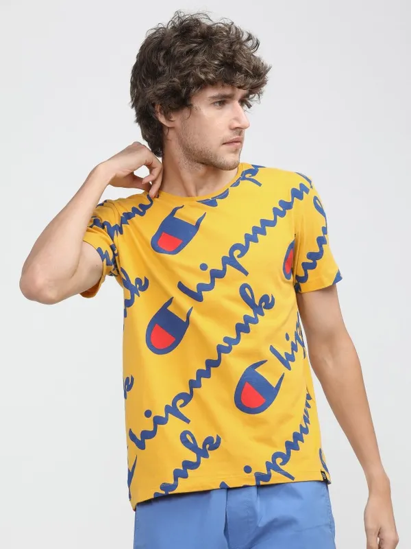  Locomotive Men Mustard Printed Round Neck T-Shirts