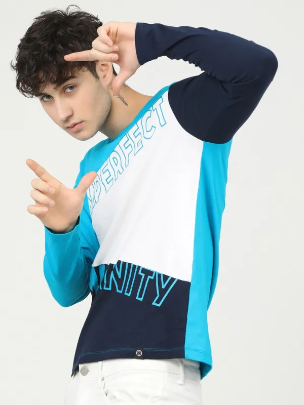  Locomotive Men Teal Colourblocked Round Neck T-Shirts