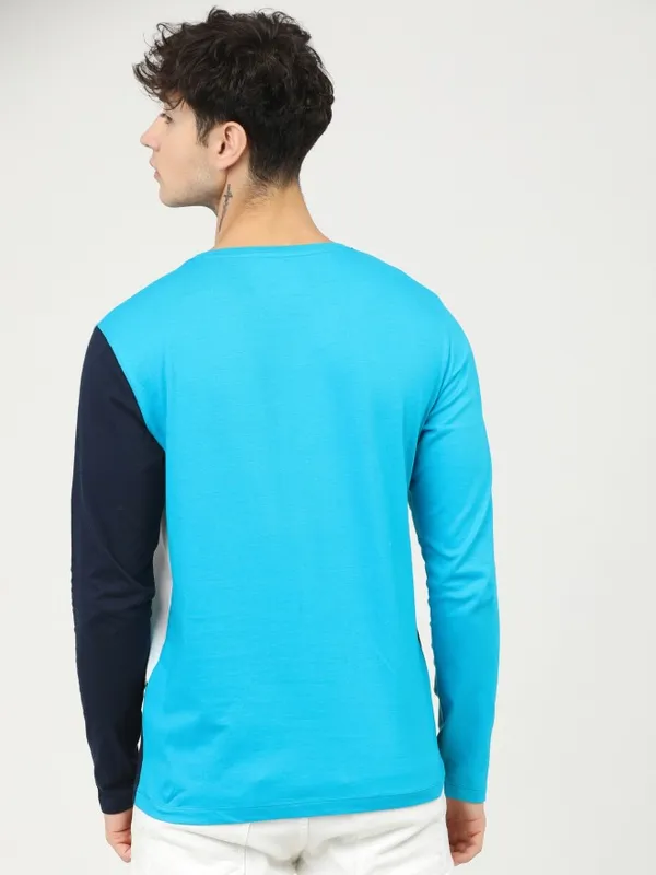  Locomotive Men Teal Colourblocked Round Neck T-Shirts